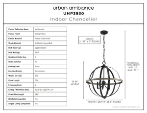 An urban ambiance lighting fixture in a unique farmhouse chandelier design, featuring dimensions of 26.875''H x 25.5''W and a midnight black finish from the Maryborough Collection.