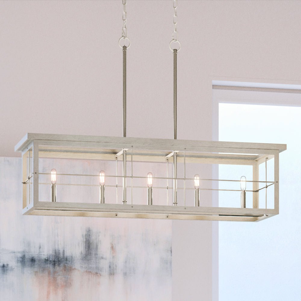 Linear Brushed Nickel Chandelier Hunter River Mill 6 Light Linear