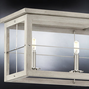 A unique and gorgeous lighting fixture, the UHP3950 Modern Farmhouse Chandelier features a wooden frame, brushed nickel finish, and three lights.