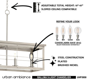 A diagram showing how to install the beautiful UHP3950 Modern Farmhouse Chandelier.