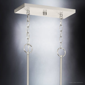 A UHP3950 Modern Farmhouse Chandelier, a gorgeous lighting fixture with a Brushed Nickel Finish from the Ballina Collection by Urban Ambiance.