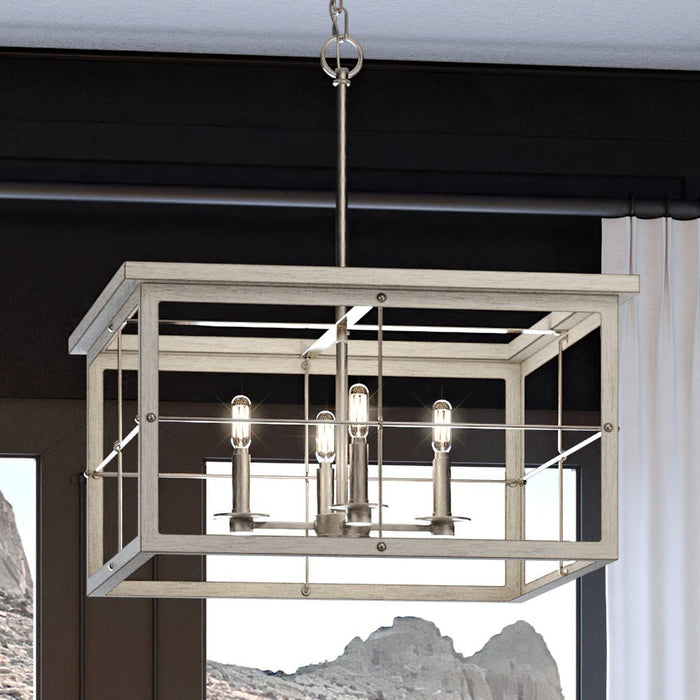 UHP3951 Modern Farmhouse Chandelier 12.75''H x 21.375''W, Brushed Nickel Finish, Ballina Collection