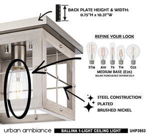 The instructions for installing the luxury lighting fixture UHP3953 Modern Farmhouse Ceiling Light 8''H x 10.375''W, Brushed Nickel Finish, Ballina Collection by Urban Amb