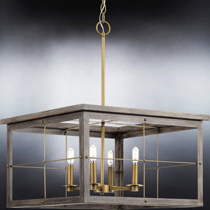An Urban Ambiance UHP3955 Modern Farmhouse Chandelier, a gorgeous lighting fixture with a wooden frame and four lights.
