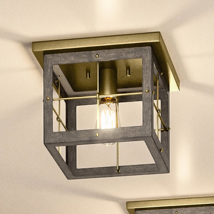 UHP3957 Modern Farmhouse Ceiling Light 8''H x 10.375''W, Distressed Brass Finish, Ballina Collection