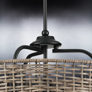 An Urban Ambiance UHP3960 Bohemian Chandelier, a unique lighting fixture with a wicker basket hanging from it.