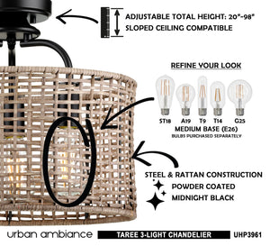 An Urban Ambiance luxury lighting fixture with a unique UHP3961 Bohemian Chandelier 14.375''H x 15.625''W, Midnight Black Finish, Taree
