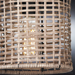 An Urban Ambiance UHP3962 Bohemian Pendant 12.625''H x 8''W, Midnight Black Finish, Taree Collection luxury light fixture with a wicker basket