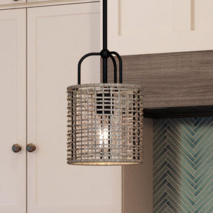 An Urban Ambiance UHP3962 Bohemian Pendant, a gorgeous lighting fixture from the Taree Collection, hanging over a kitchen counter.