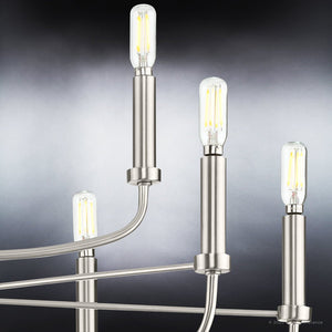 A beautiful UHP3970 Modern Farmhouse Chandelier 27''H x 28''W, Brushed Nickel Finish, Armidale Collection by Urban Ambiance with five light bulbs