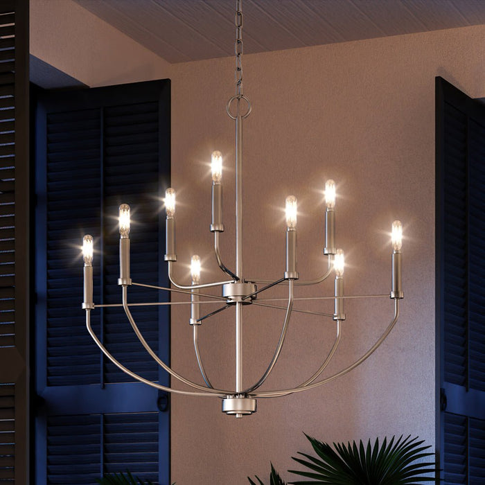 UHP3970 Modern Farmhouse Chandelier 27''H x 28''W, Brushed Nickel Finish, Armidale Collection