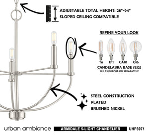 An image of the UHP3971 Modern Farmhouse Chandelier 20''H x 22.375''W, Brushed Nickel Finish, Armidale Collection from Urban Ambiance with gorgeous