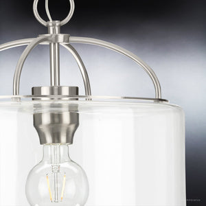 An UHP3972 Modern Farmhouse Pendant 13''H x 13''W, Brushed Nickel Finish, Armidale Collection glass lighting fixture with a metal frame by Urban Ambiance.