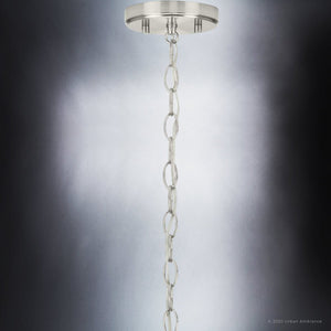 An Urban Ambiance UHP3972 Modern Farmhouse Pendant 13''H x 13''W with a chain hanging from it, in Brushed Nickel Finish, from the Armidale Collection