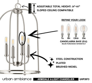 A unique lighting fixture, the UHP3973 Modern Farmhouse Chandelier 23''H x 15''W, Brushed Nickel Finish, Armidale Collection by Urban Ambiance