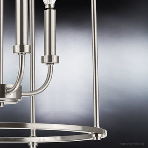 A gorgeous lighting fixture from the Armidale Collection, the Urban Ambiance UHP3973 Modern Farmhouse Chandelier showcases a luxurious brushed nickel finish with three captivating lights.