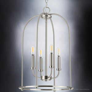A beautiful and unique lighting fixture, the UHP3973 Modern Farmhouse Chandelier from the Armidale Collection by Urban Ambiance features a metal cage design and a brushed nickel finish.