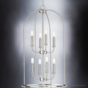 A Beautiful Urban Ambiance UHP3974 Modern Farmhouse Chandelier 33''H x 18''W, Brushed Nickel Finish, Armidale Collection with six lights and a