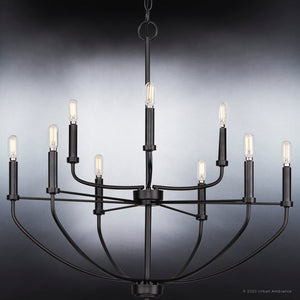 A unique UHP3975 Modern Farmhouse Chandelier with six lights hanging from it, manufactured by Urban Ambiance.