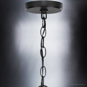 A luxurious Modern Farmhouse Chandelier featuring a midnight black finish and elegant chain hanging.