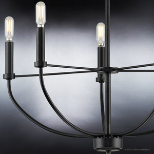 An Urban Ambiance UHP3976 Modern Farmhouse Chandelier 20''H x 22.375''W, Midnight Black Finish, Armidale Collection with four beautiful lights.