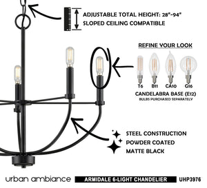 A gorgeous UHP3976 Modern Farmhouse Chandelier image with instructions on how to use it, by Urban Ambiance.