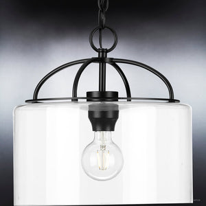 A gorgeous Modern Farmhouse Pendant 13''H x 13''W, Midnight Black Finish, Armidale Collection pendant light with a clear glass shade by Urban Ambiance.