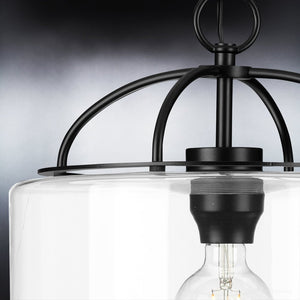 An Urban Ambiance UHP3977 Modern Farmhouse Pendant with luxury lighting fixture and a clear glass bulb.