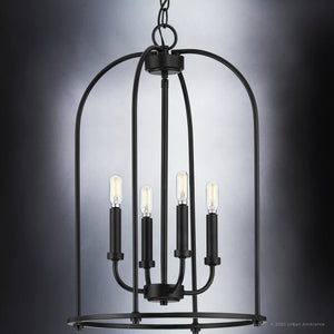A unique and beautiful lighting fixture, the UHP3978 Modern Farmhouse Chandelier from the Armidale Collection by Urban Ambiance, features three lights hanging from it and a stylish midnight black finish