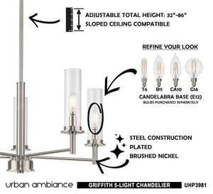 A beautiful chandelier from the Griffith Collection by Urban Ambiance with instructions on how to use it.