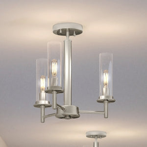 Three gorgeous luxury lighting fixtures from the Griffith Collection, including the UHP3982 New Traditional Chandelier in a 14''H x 16''W size and Brushed Nickel Finish, hanging in