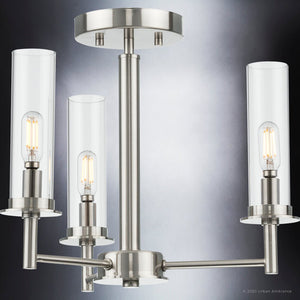 UHP3982 New Traditional Chandelier 14''H x 16''W, Brushed Nickel Finish from the Griffith Collection by Urban Ambiance - Unique and beautiful lighting fixture with clear glass cylinders