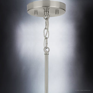 A beautiful UHP3983 New Traditional Pendant 8.875''H x 5''W light fixture from the Griffith Collection by Urban Ambiance with a chain hanging from it.