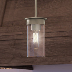 A gorgeous Urban Ambiance kitchen pendant light with a clear glass shade, UHP3983 New Traditional Pendant 8.875''H x 5''W, Brushed Nickel Finish from