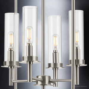 Urban Ambiance's UHP3984 New Traditional Chandelier 31.75''H x 18''W, Brushed Nickel Finish, Griffith Collection - a beautiful four light chandelier with clear