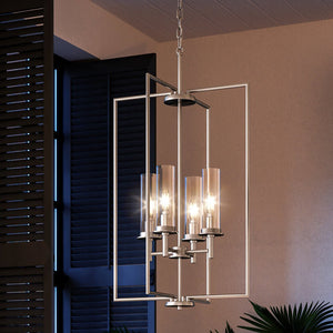An UHP3984 New Traditional Chandelier, a beautiful lighting fixture, hanging over a window in a living room.