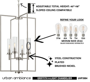 A diagram showing how to install the unique lighting fixture UHP3984 New Traditional Chandelier in Brushed Nickel Finish.