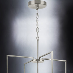 A beautiful luxury lamp, the UHP3984 New Traditional Chandelier from the Griffith Collection by Urban Ambiance, hangs elegantly with a brushed nickel finish.
