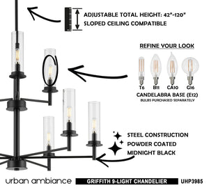 Urban Ambiance UHP3985 New Traditional Chandelier 34.25''H x 28''W, Midnight Black Finish, Griffith Collection – a unique and luxurious lamp.