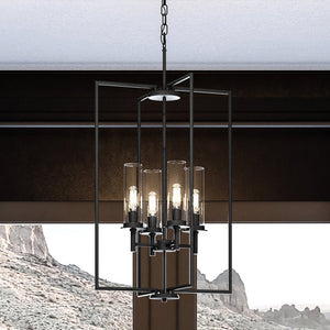 A luxurious UHP3989 New Traditional Chandelier hangs in a room with mountains in the background, adding a gorgeous lighting fixture to the space.