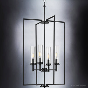A beautiful luxury lighting fixture, the UHP3989 New Traditional Chandelier from the Griffith Collection by Urban Ambiance features a Midnight Black Finish with glass shades.