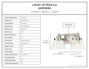 An image of the UHP3990 Traditional Bath Light 7.75''H x 15.5''W, Brushed Nickel Finish, Pawtucket Collection by Urban Ambiance showcasing a