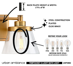 The instructions for installing the unique UHP3993 Traditional Bath Light 7.75''H x 15.5''W, Olde Brass Finish, Pawtucket Collection by Urban