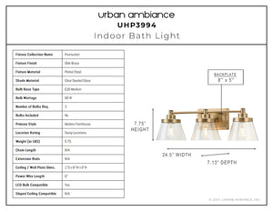 An image of a luxury lamp with a unique design, the Urban Ambiance UHP3994 Traditional Bath Light 7.75''H x 24.5''W, Olde Brass Finish