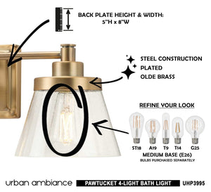 The instructions for how to install the luxurious UHP3995 Traditional Bath Light 7.75''H x 33.5''W, Olde Brass Finish, Pawtucket Collection