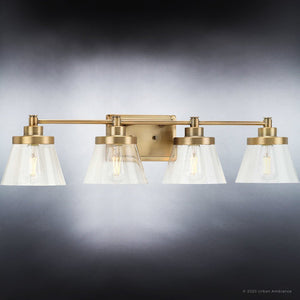 Four unique UHP3995 Traditional Bath Light 7.75''H x 33.5''W, Olde Brass Finish, Pawtucket Collection luxury lighting fixture in brass with