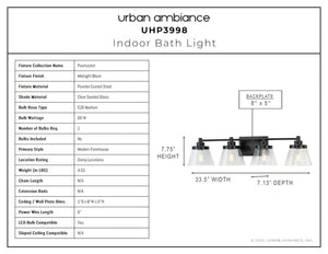 An image of the UHP3998 Traditional Bath Light 7.75''H x 33.5''W, Midnight Black Finish, Pawtucket Collection by Urban Ambiance with a beautiful