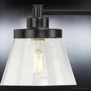 A gorgeous UHP3998 Traditional Bath Light 7.75''H x 33.5''W, Midnight Black Finish, Pawtucket Collection light fixture with a clear glass shade