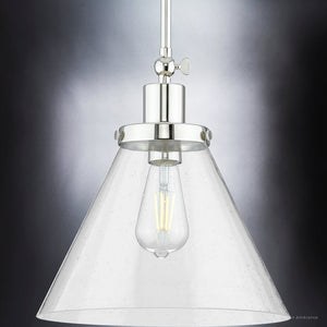 A unique UHP4001 Traditional Pendant 12.5''H x 12''W, Polished Nickel Finish, Pawtucket Collection lighting fixture with a clear glass shade by Urban