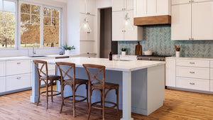 A kitchen featuring the Urban Ambiance UHP4001 Traditional Pendant lighting fixture.